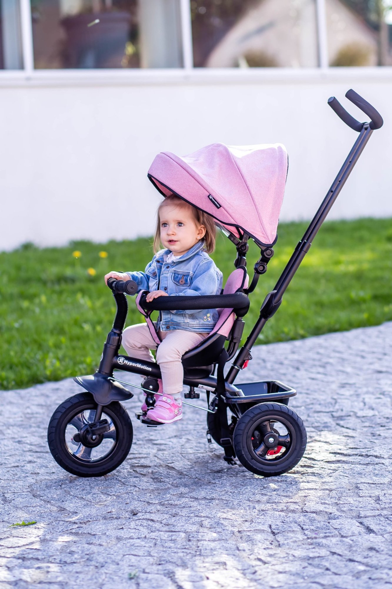 Rowerek trójkołowy dla dzieci 1-4 lata - TOBI FREY - kolor różowy - obracany - pompowane koła + pchacz